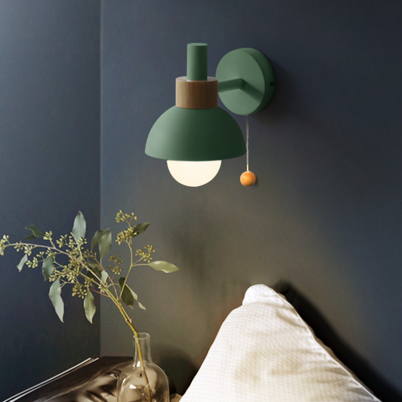 Modern Wall Lamp with Dome Shade and Pull Cord