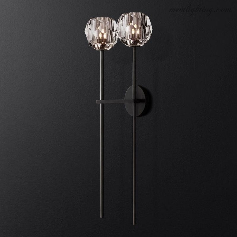 Modern Wall Lamp with Double Faceted Crystal Glass Shades