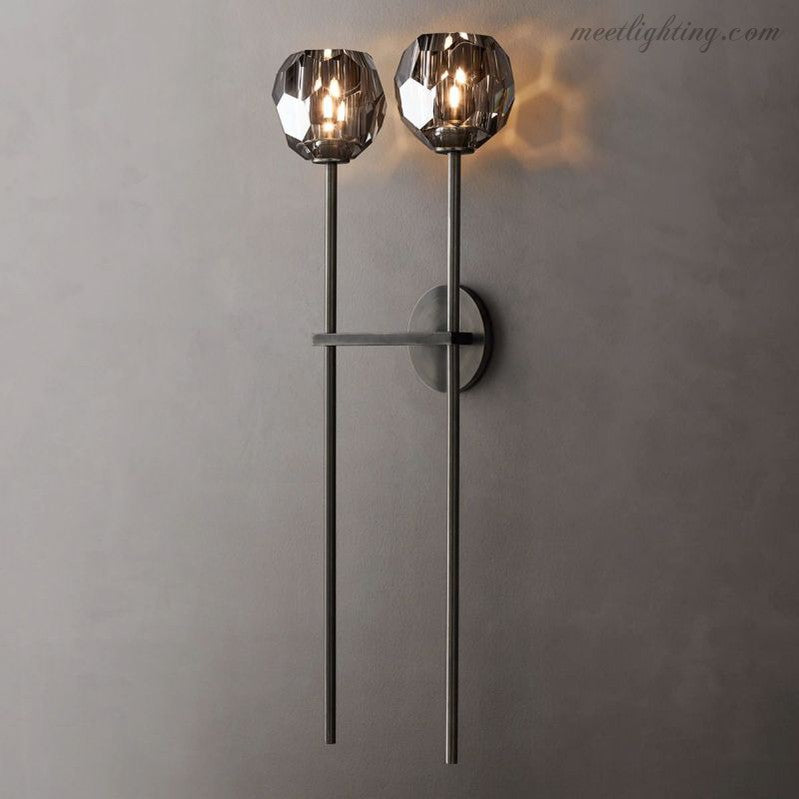 Modern Wall Lamp with Double Faceted Crystal Glass Shades