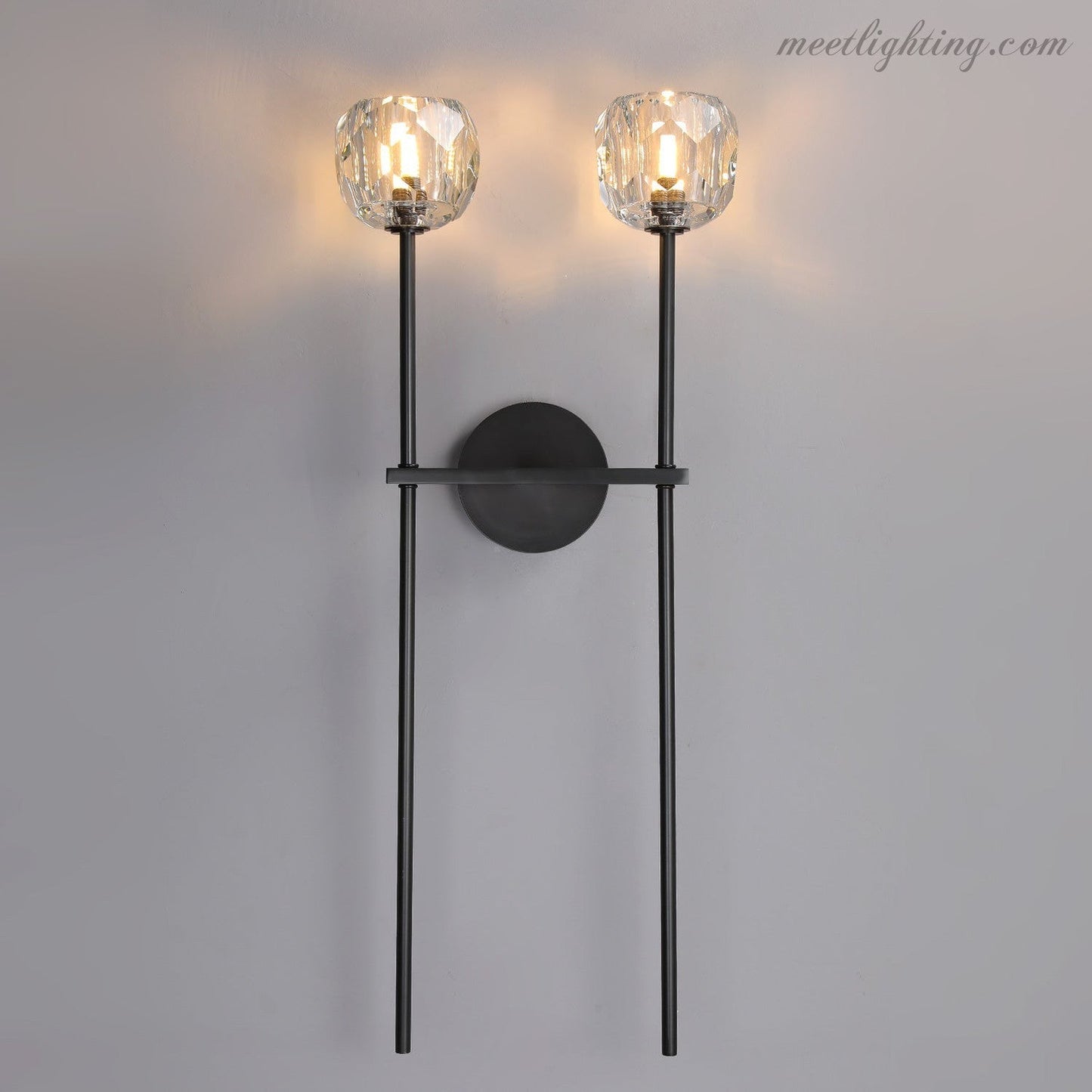 Modern Wall Lamp with Double Faceted Crystal Glass Shades