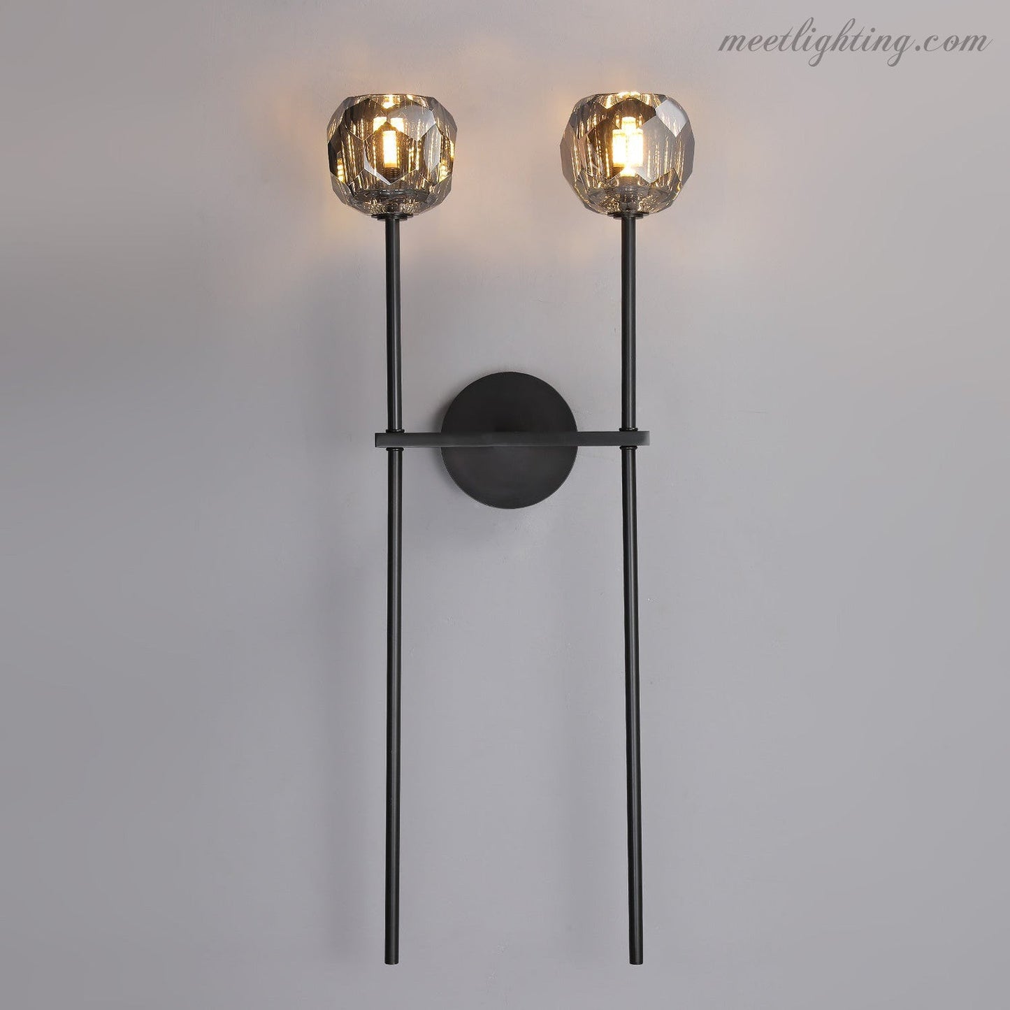 Modern Wall Lamp with Double Faceted Crystal Glass Shades