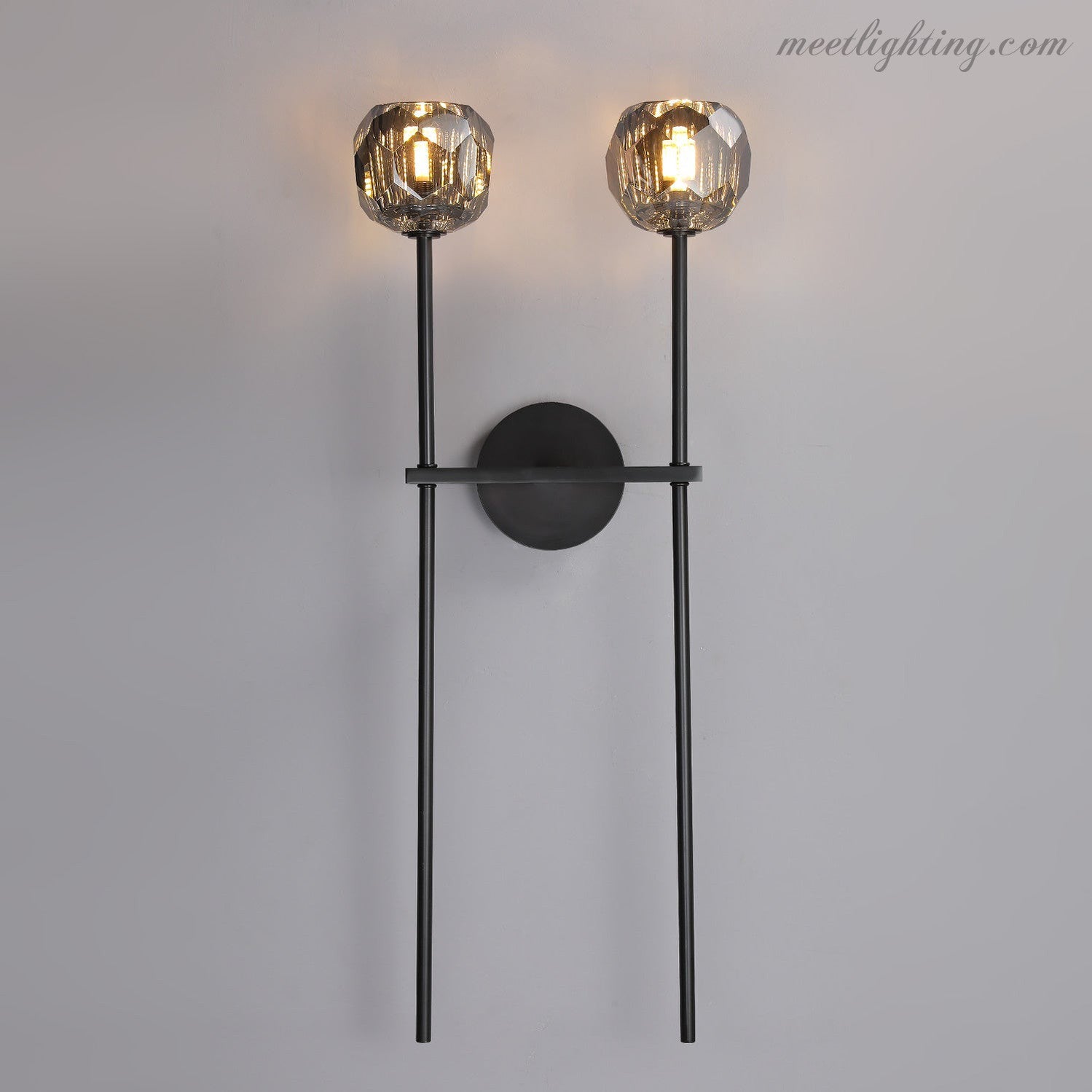 Modern Wall Lamp with Double Faceted Crystal Glass Shades