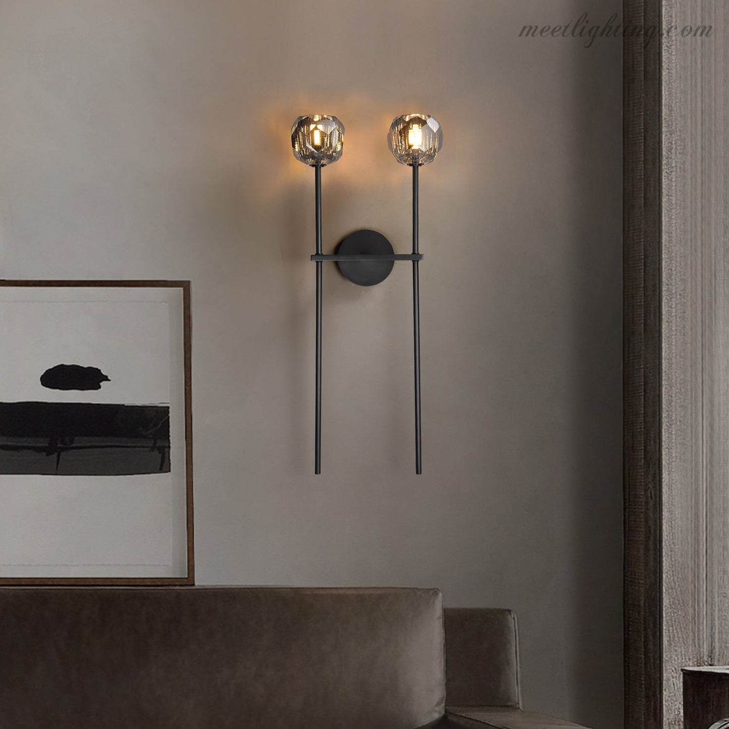 Modern Wall Lamp with Double Faceted Crystal Glass Shades