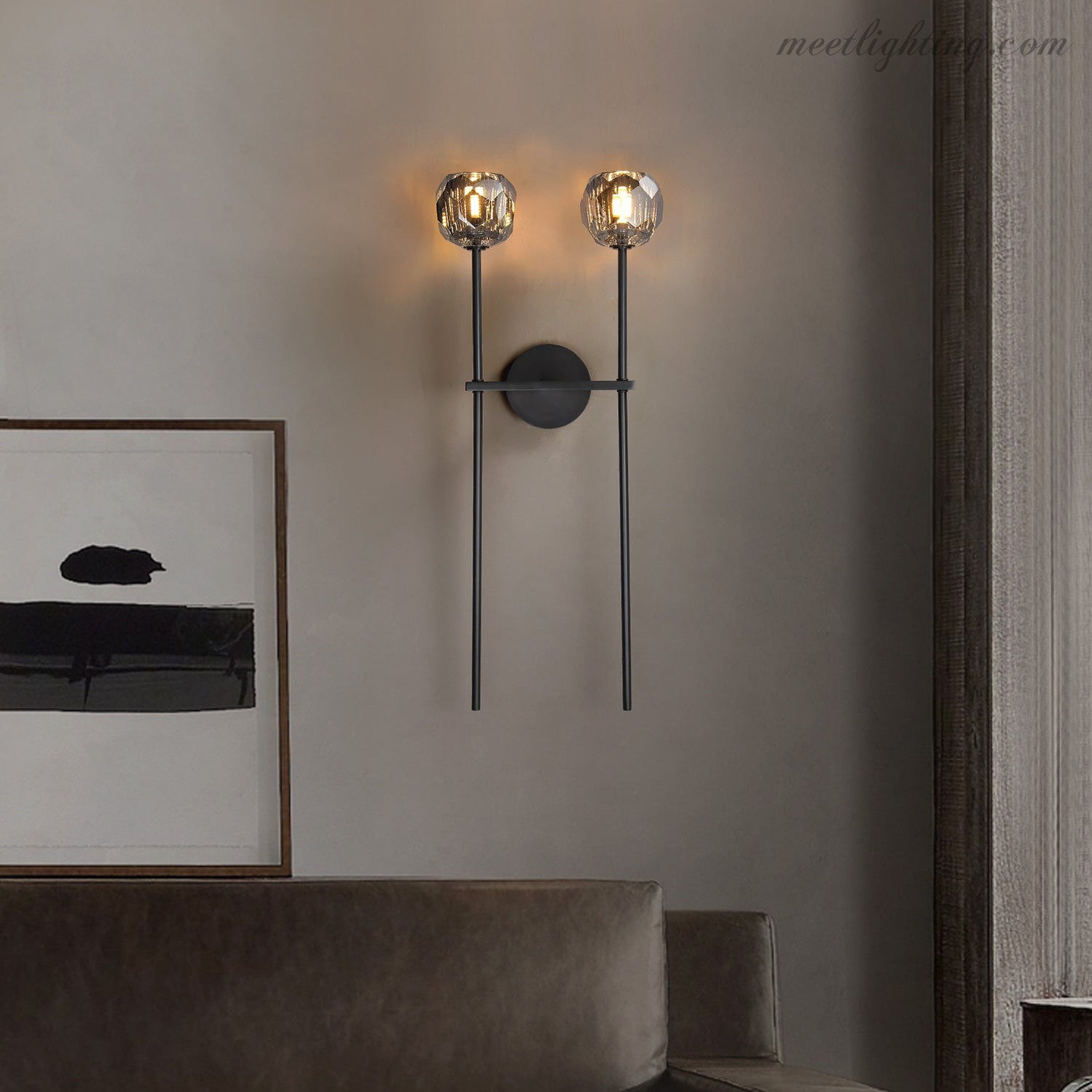 Modern Wall Lamp with Double Faceted Crystal Glass Shades
