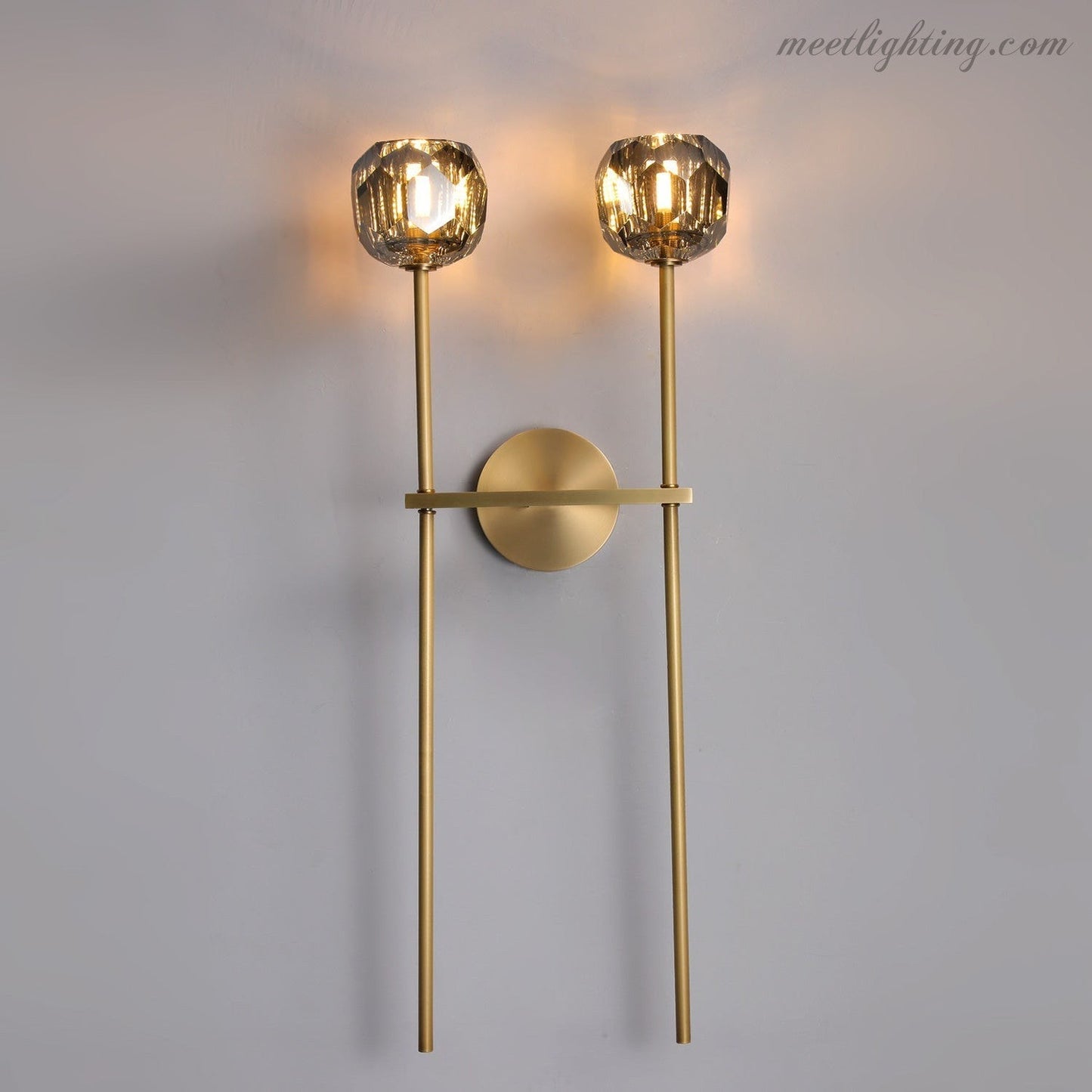 Modern Wall Lamp with Double Faceted Crystal Glass Shades