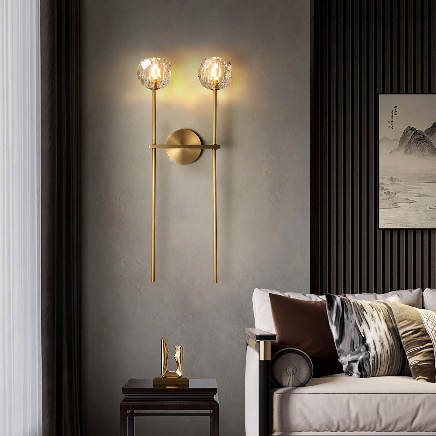 Modern Wall Lamp with Double Faceted Crystal Glass Shades
