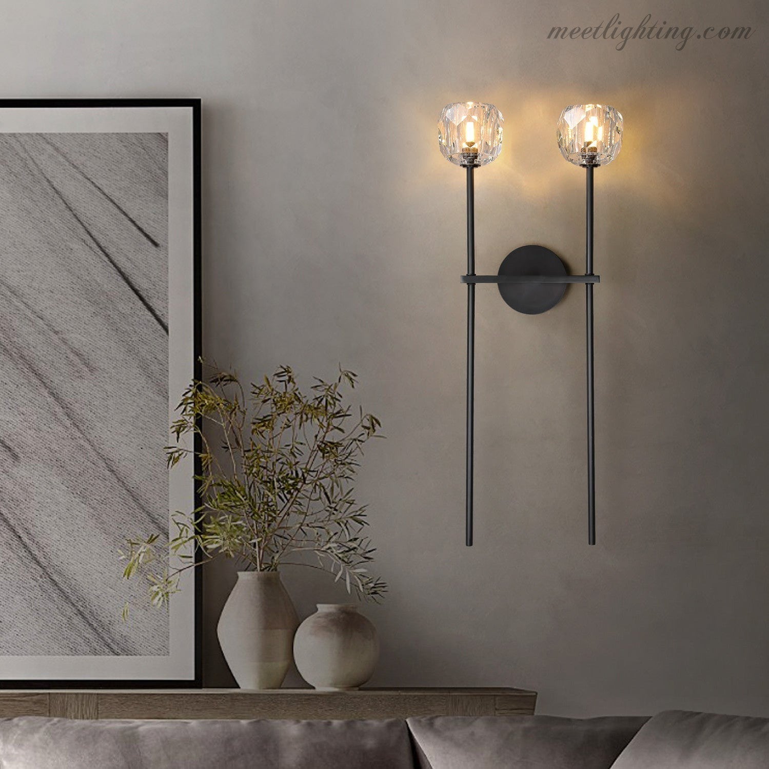 Modern Wall Lamp with Double Faceted Crystal Glass Shades