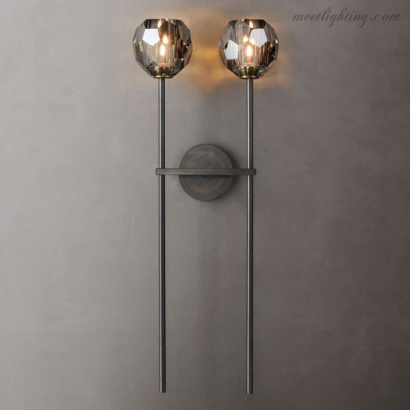 Modern Wall Lamp with Double Faceted Crystal Glass Shades