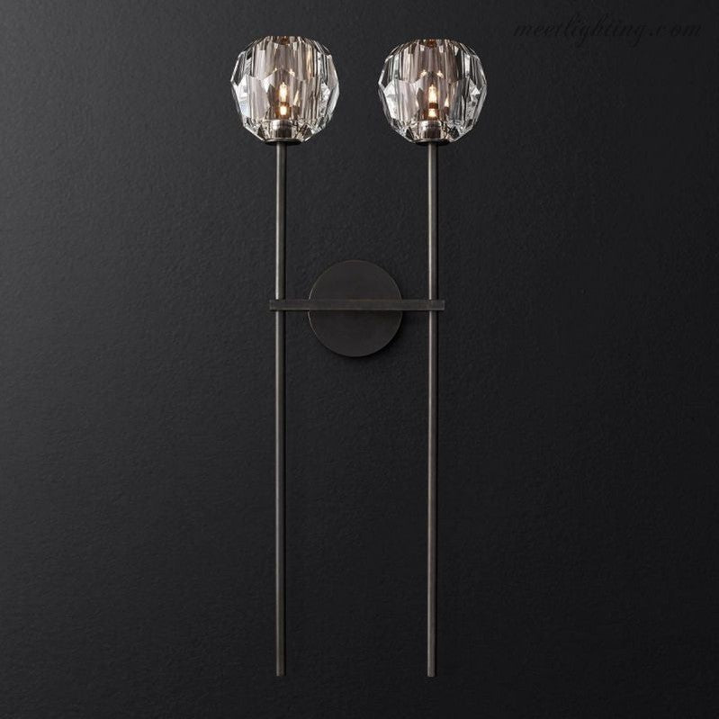 Modern Wall Lamp with Double Faceted Crystal Glass Shades