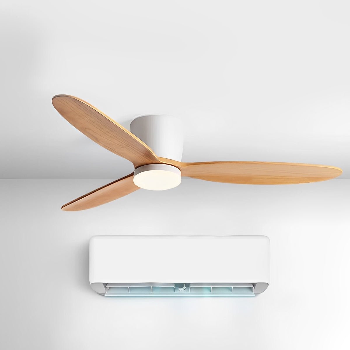 Modern Wood Grain Ceiling Fan with LED Light and 6-Speed Inverter Motor