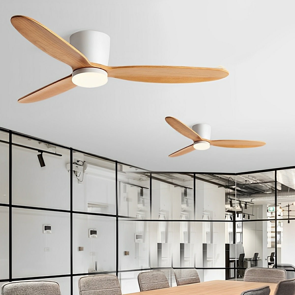 Modern Wood Grain Ceiling Fan with LED Light and 6-Speed Inverter Motor