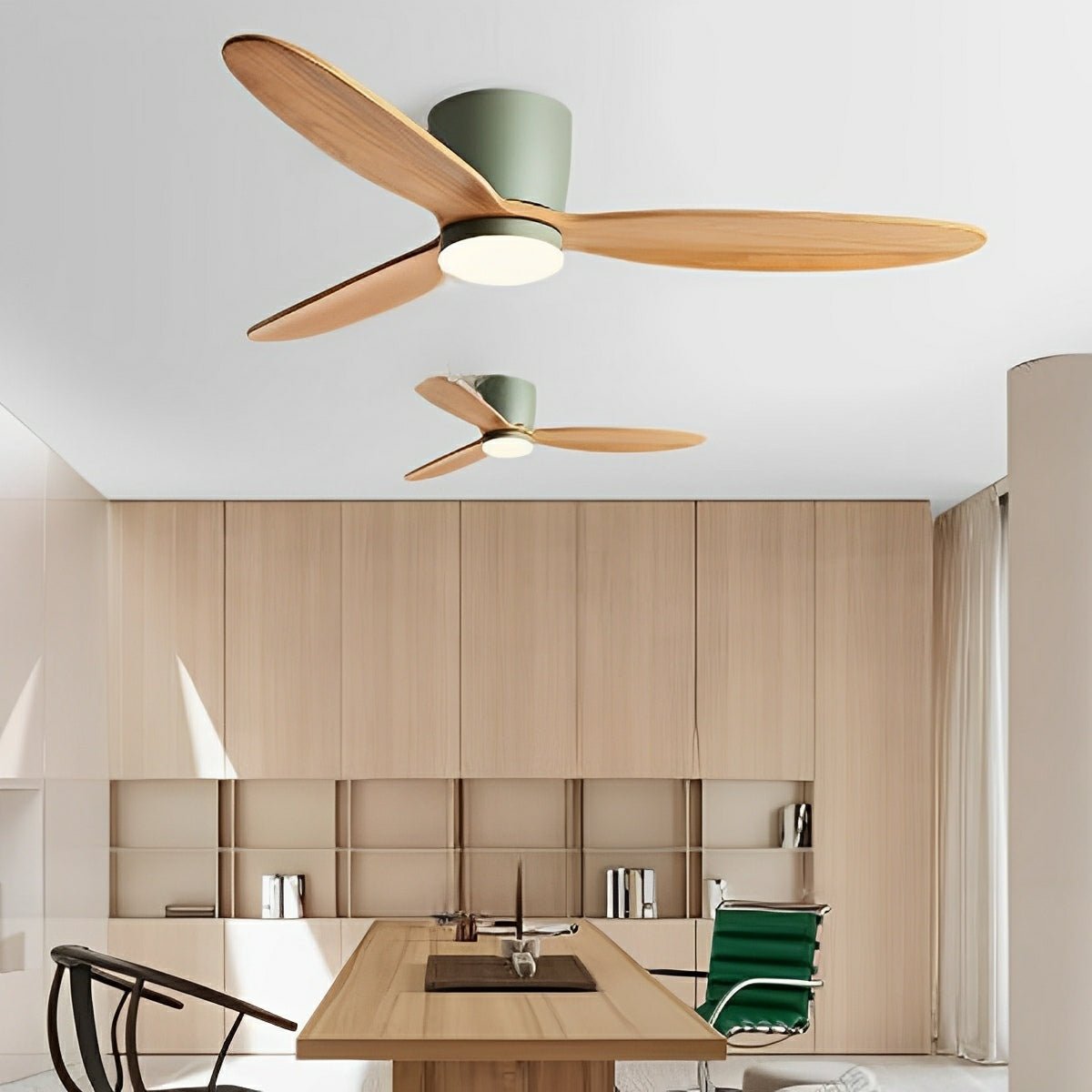 Modern Wood Grain Ceiling Fan with LED Light and 6-Speed Inverter Motor