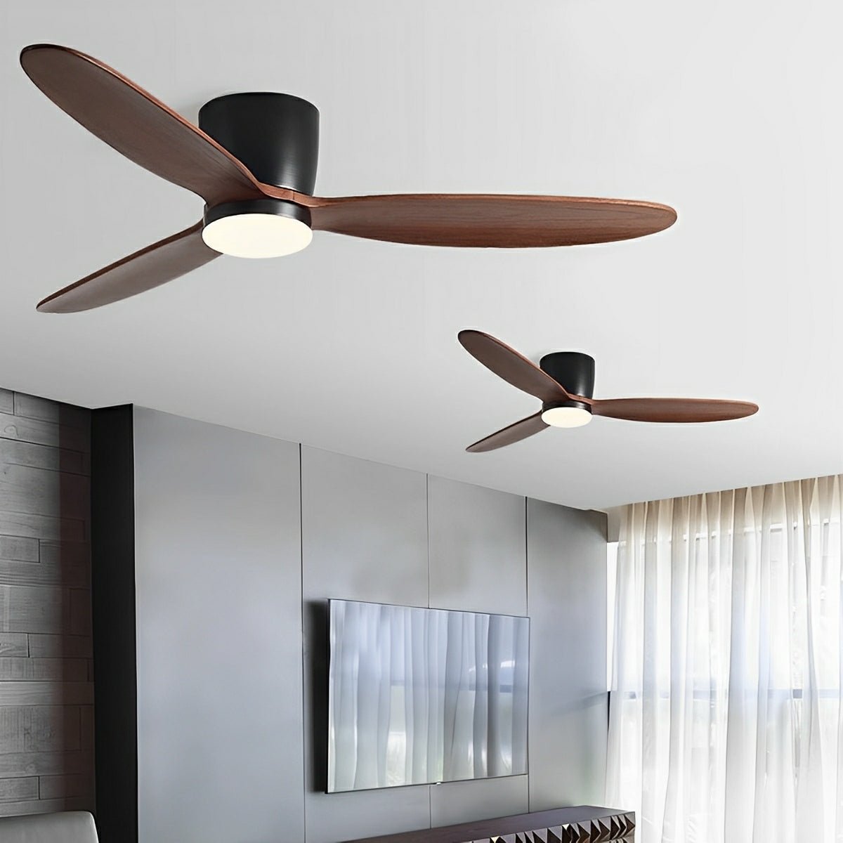 Modern Wood Grain Ceiling Fan with LED Light and 6-Speed Inverter Motor