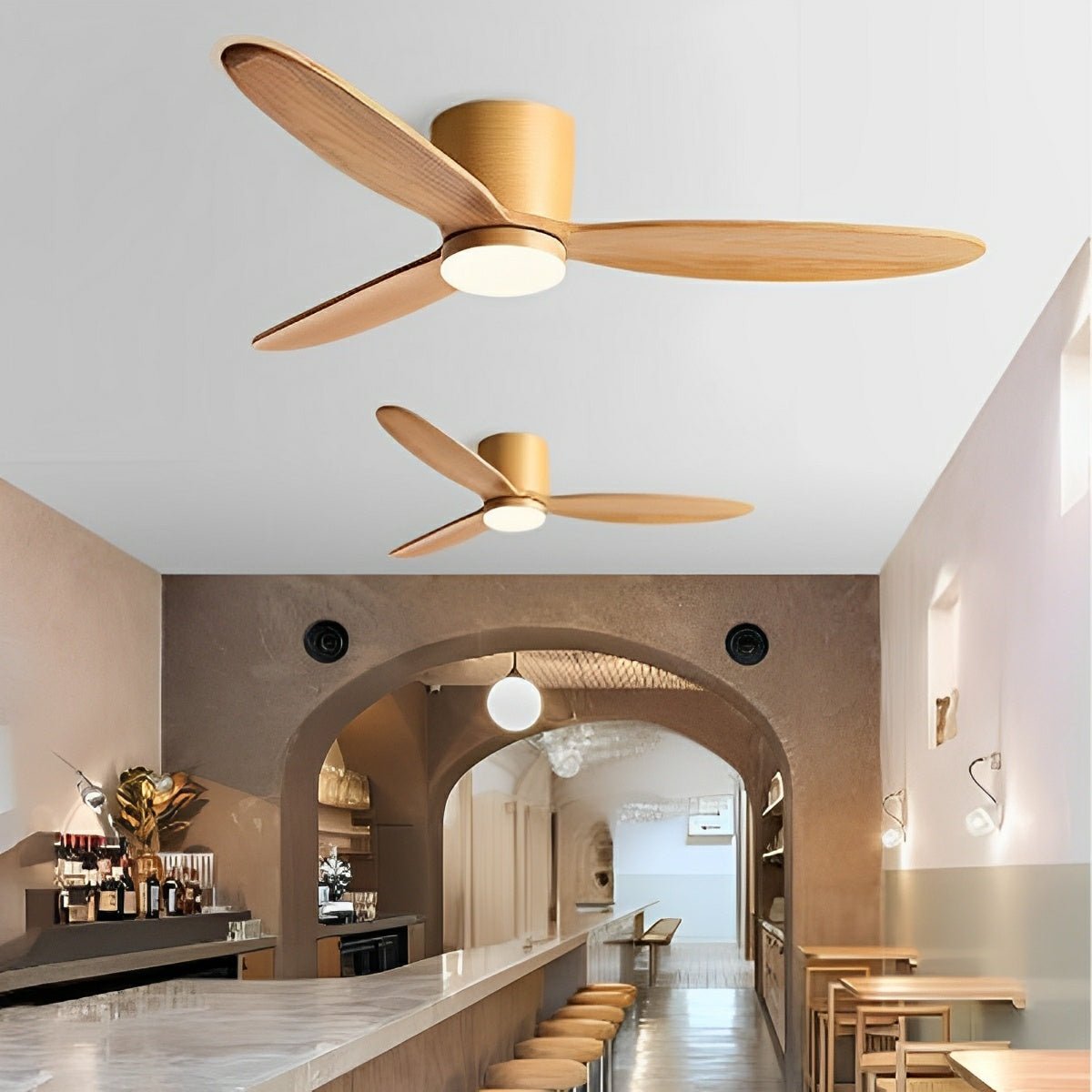Modern Wood Grain Ceiling Fan with LED Light and 6-Speed Inverter Motor
