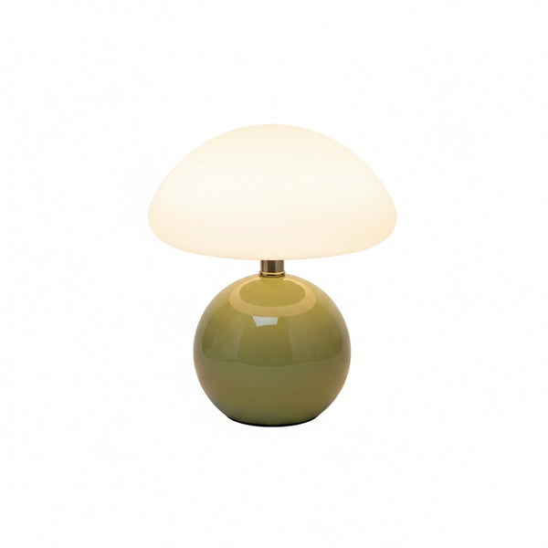 Mushroom Table Lamp Retro with Round Ceramic Base and Glass Shade
