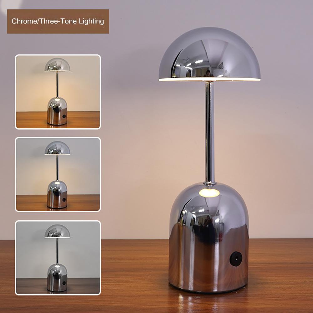 Mushroom Table Lamp Retro with Touch Dimmer and Rechargeable LED