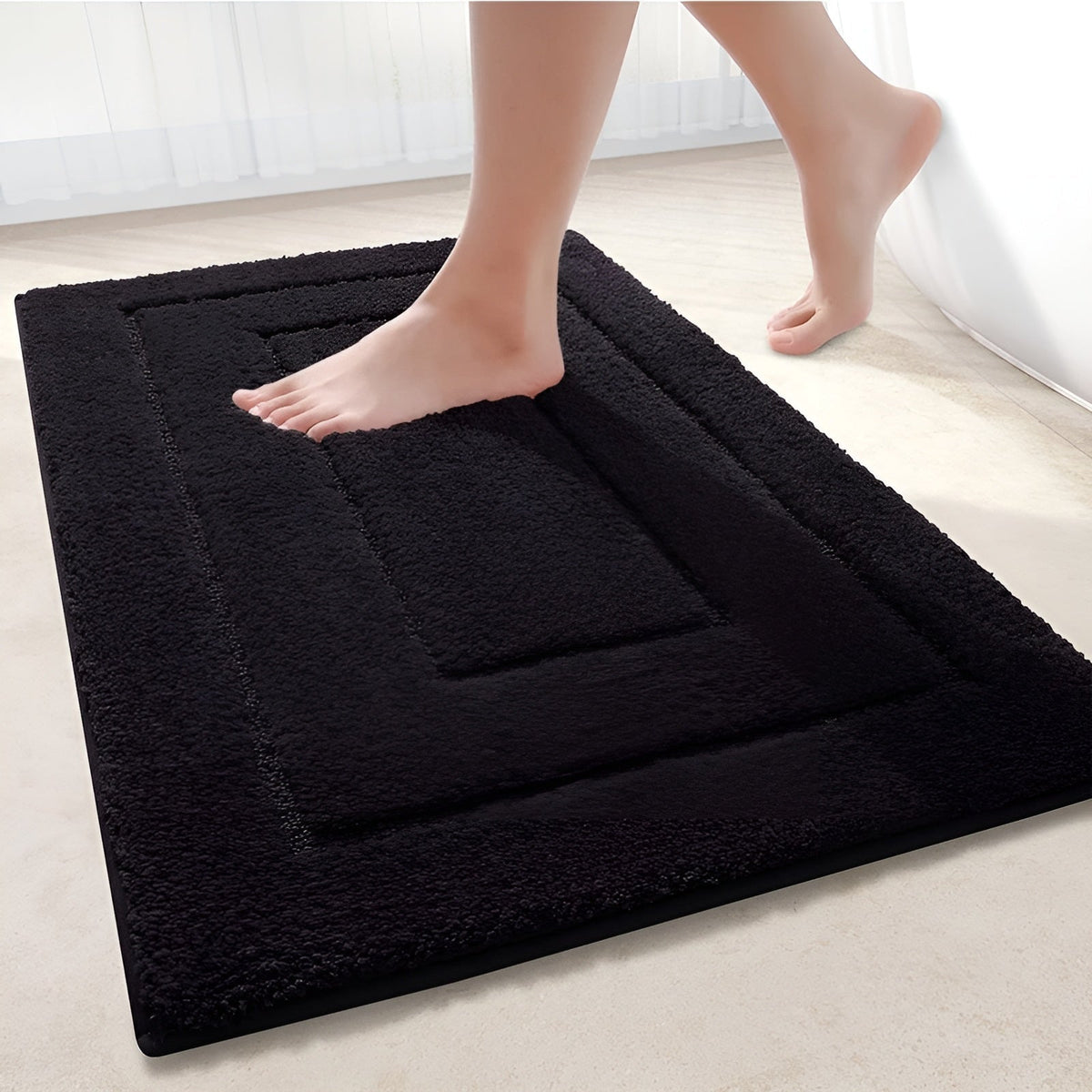 Non-Slip Microfibre Bath Mat with Recessed Border