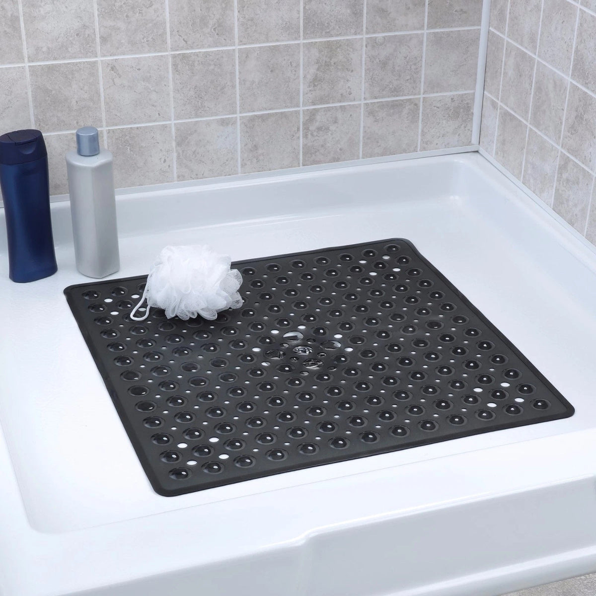 Non-Slip Shower Mat with Suction Cups and Drain Holes, Square