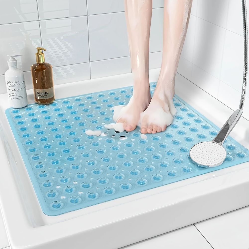Non-Slip Shower Mat with Suction Cups and Drain Holes, Square