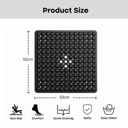 Non-Slip Shower Mat with Suction Cups and Drain Holes, Square