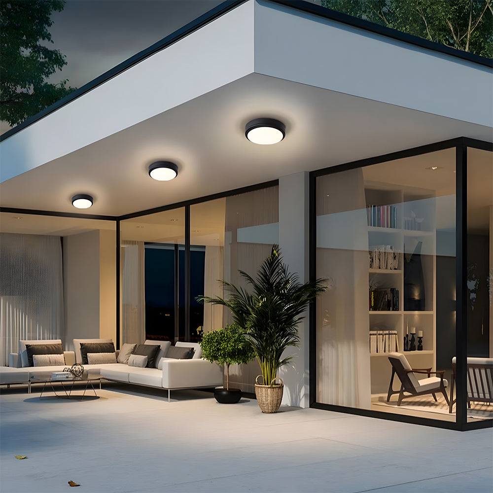 Outdoor Flush Mount Ceiling Light Modern IP65 Round LED with Radar Sensor Option