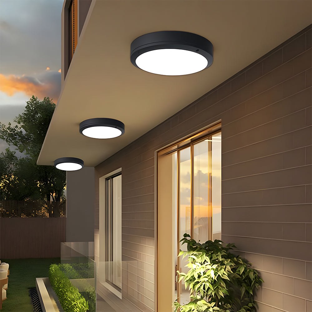 Outdoor Flush Mount Ceiling Light Modern IP65 Round LED with Radar Sensor Option