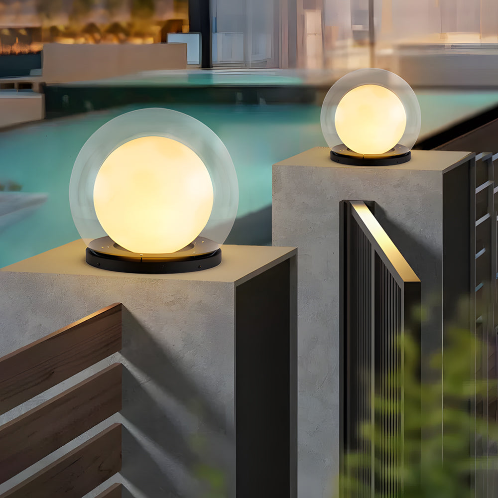 Outdoor Globe Pillar Lamp Modern with Dual-Layer Globe and E27 Fitting for Garden and Fence
