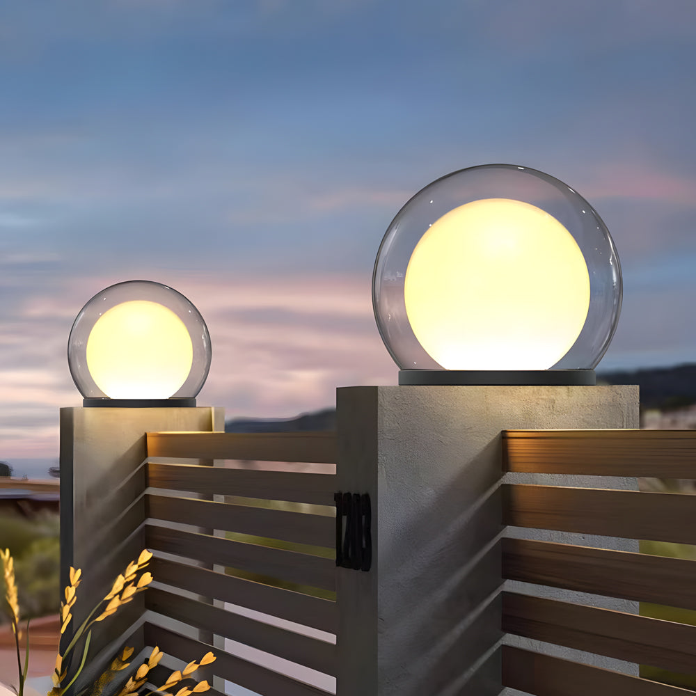 Outdoor Globe Pillar Lamp Modern with Dual-Layer Globe and E27 Fitting for Garden and Fence