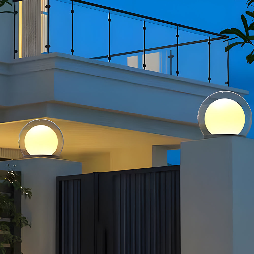 Outdoor Globe Pillar Lamp Modern with Dual-Layer Globe and E27 Fitting for Garden and Fence