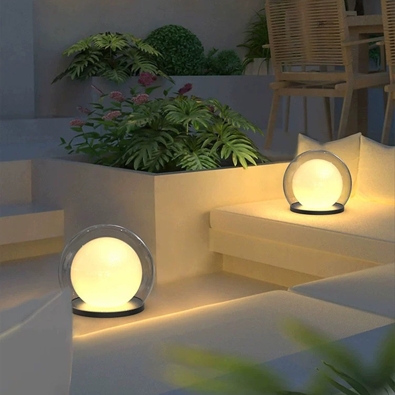 Outdoor Globe Pillar Lamp Modern with Dual-Layer Globe and E27 Fitting for Garden and Fence