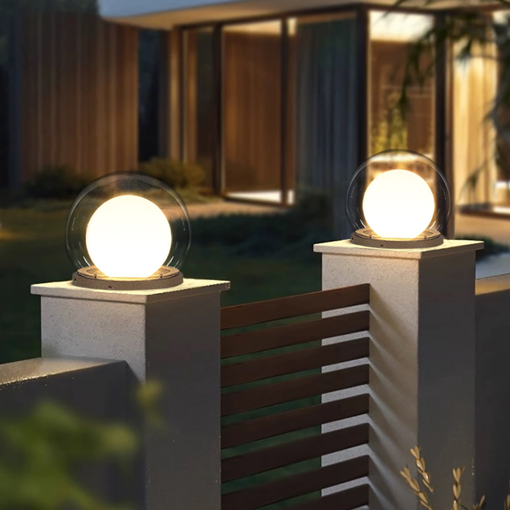 Outdoor Globe Pillar Lamp Modern with Dual-Layer Globe and E27 Fitting for Garden and Fence