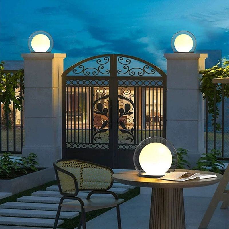 Outdoor Globe Pillar Lamp Modern with Dual-Layer Globe and E27 Fitting for Garden and Fence