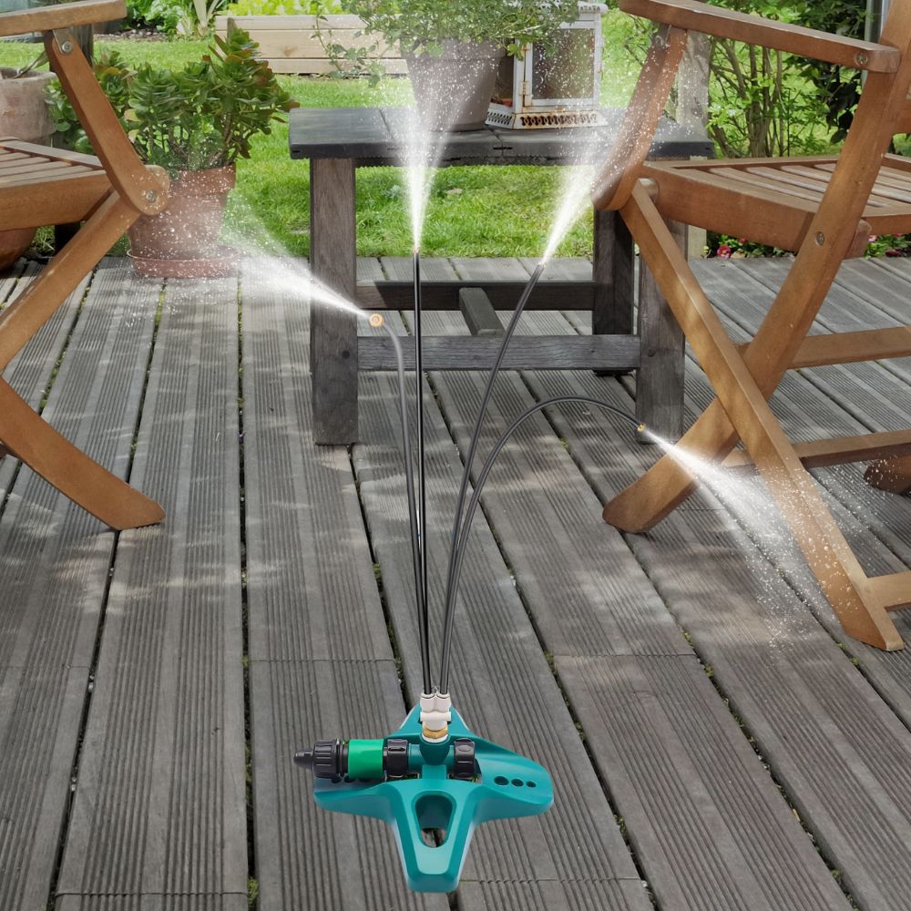 Outdoor Misting Sprinkler System with Flexible Nozzles and Freestanding Base