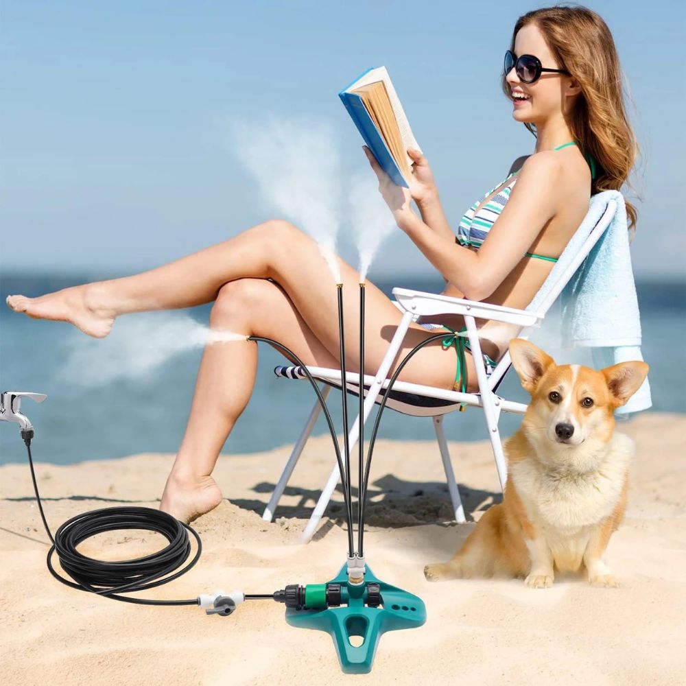 Outdoor Misting Sprinkler with Flexible Nozzles and Stable Base for Garden and Patio