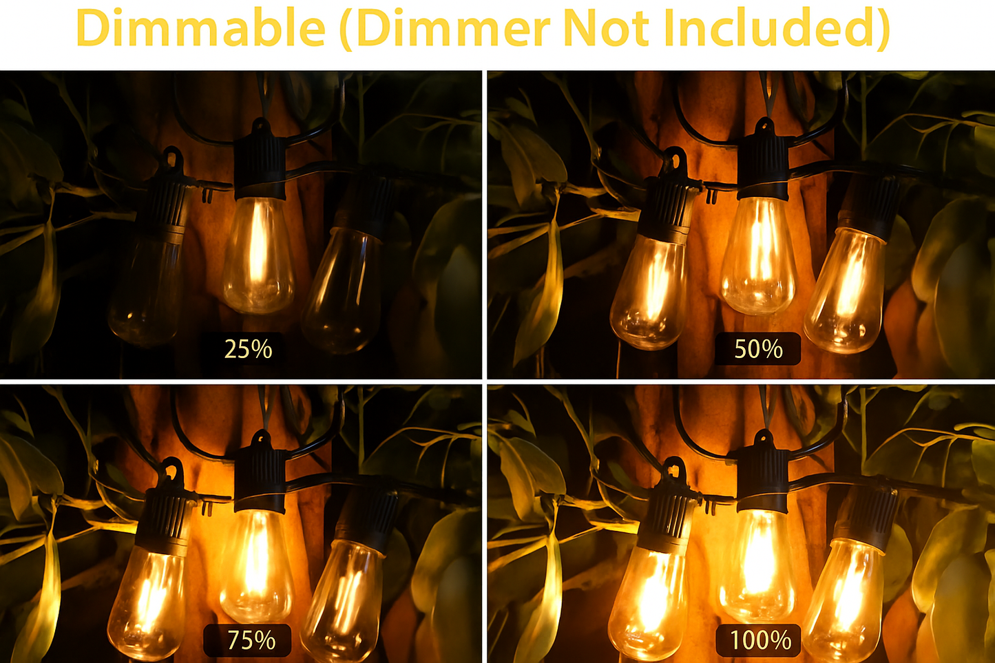 Outdoor String Lights Vintage Filament Bulbs Dimmable IP65 for Patio Garden
