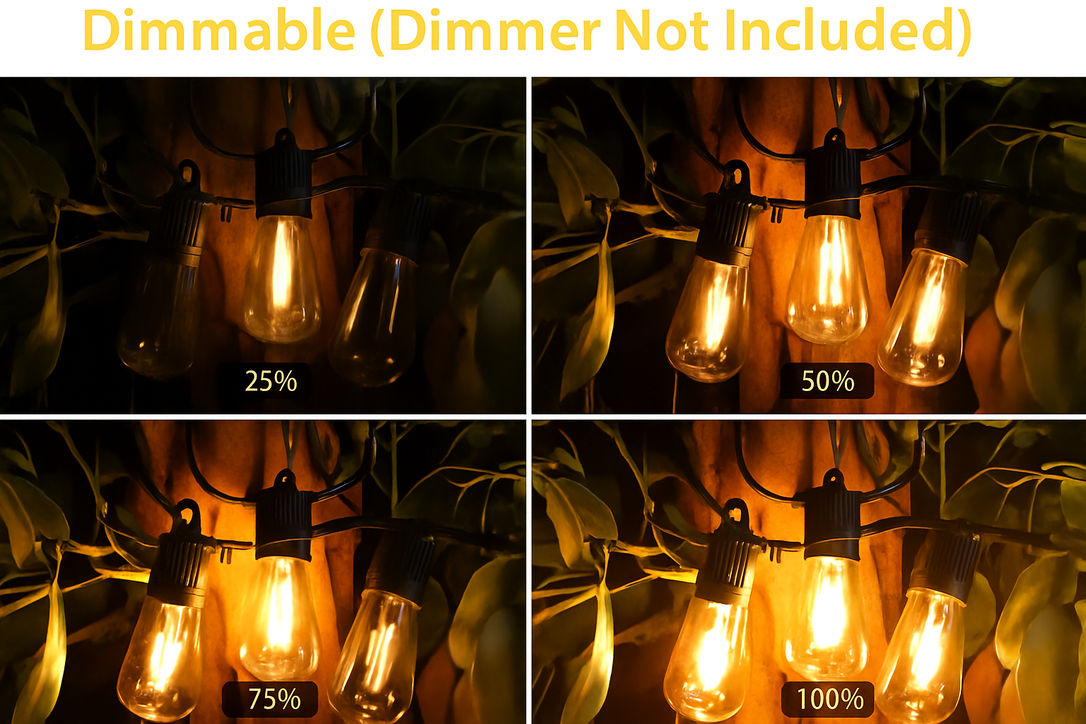Outdoor String Lights Vintage Filament Bulbs Dimmable IP65 for Patio Garden