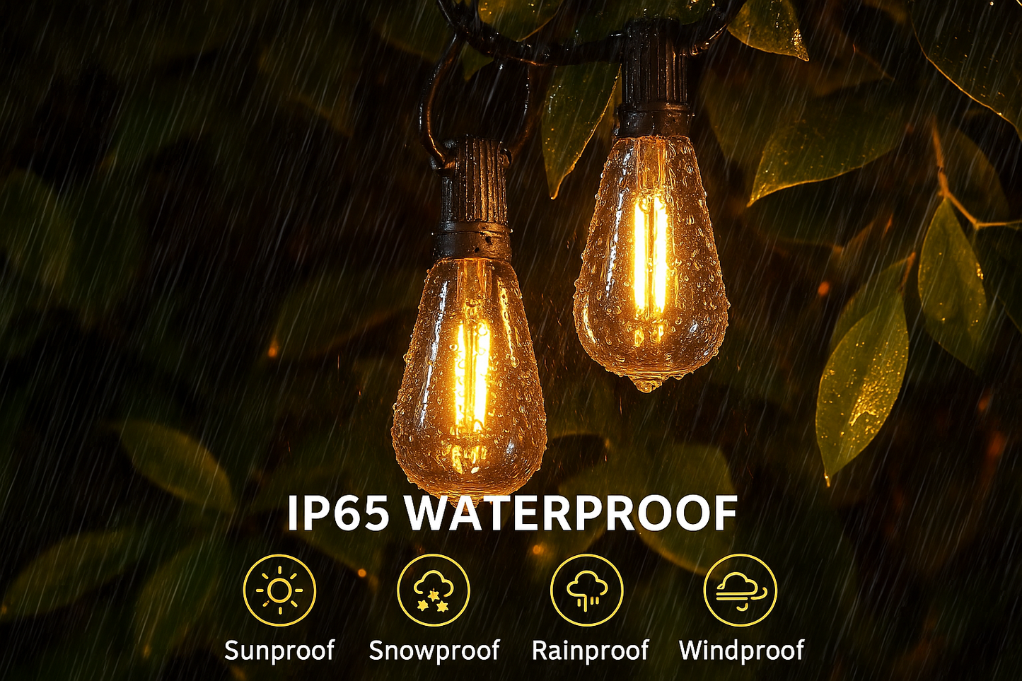 Outdoor String Lights Vintage Filament Bulbs Dimmable IP65 for Patio Garden
