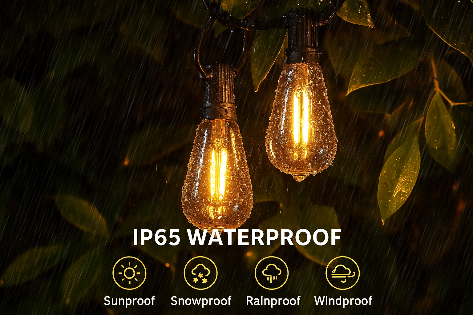 Outdoor String Lights Vintage Filament Bulbs Dimmable IP65 for Patio Garden