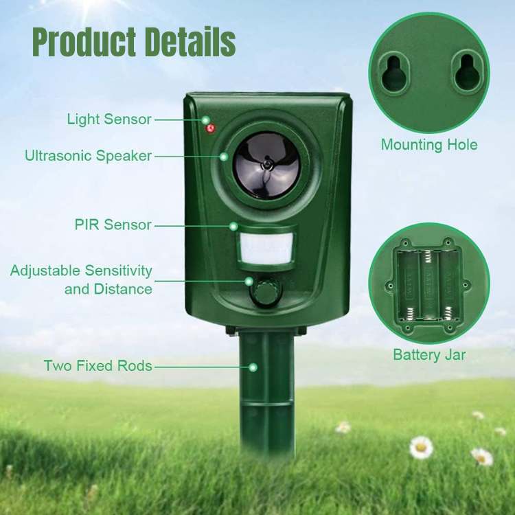 Outdoor Ultrasonic Cat Repeller with Ground Stake and Wall Mounting