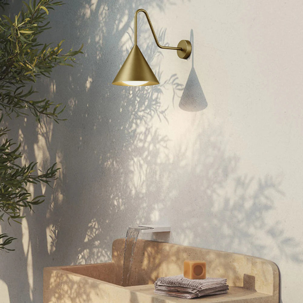 Outdoor Wall Lamp Minimalist Cone Shade with Curved Arm