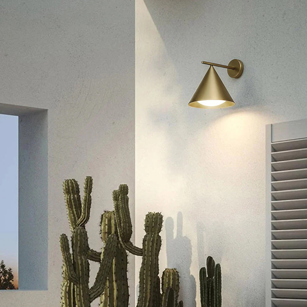 Outdoor Wall Lamp Minimalist Cone Shade with Curved Arm