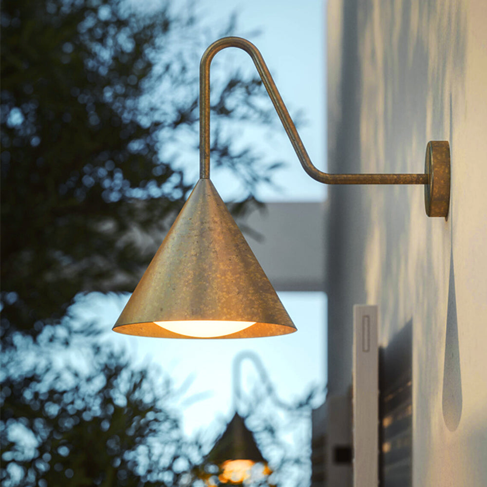 Outdoor Wall Lamp Minimalist Cone Shade with Curved Arm