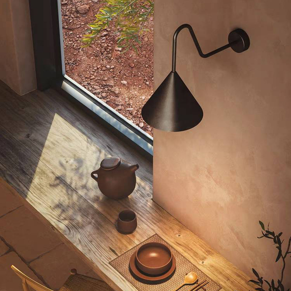Outdoor Wall Lamp Minimalist Cone Shade with Curved Arm