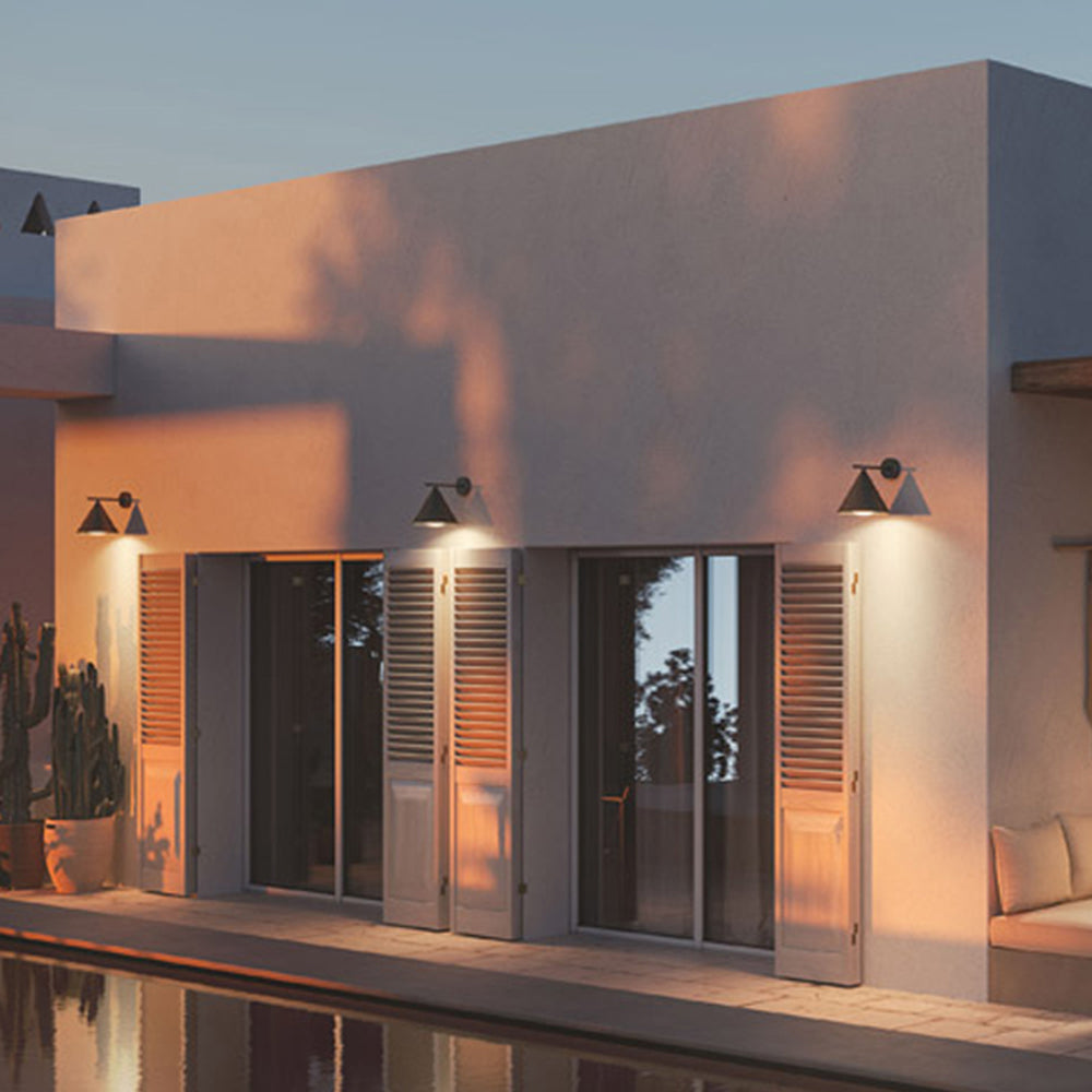 Outdoor Wall Lamp Minimalist Cone Shade with Curved Arm