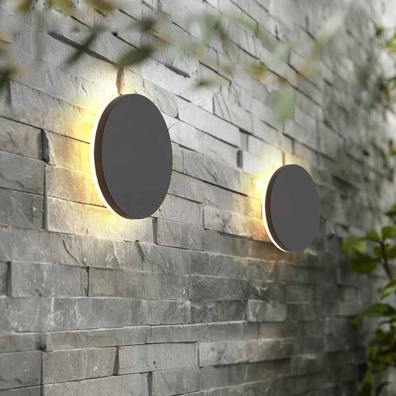 Outdoor Wall Lamp Modern LED with Halo Effect, Round and Square, Motion Sensor Option