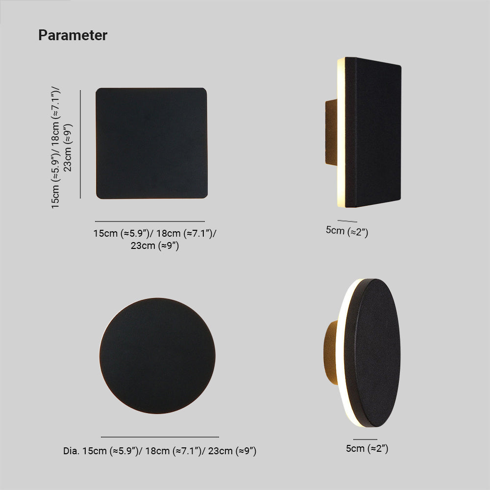 Outdoor Wall Lamp Modern LED with Halo Effect, Round and Square, Motion Sensor Option