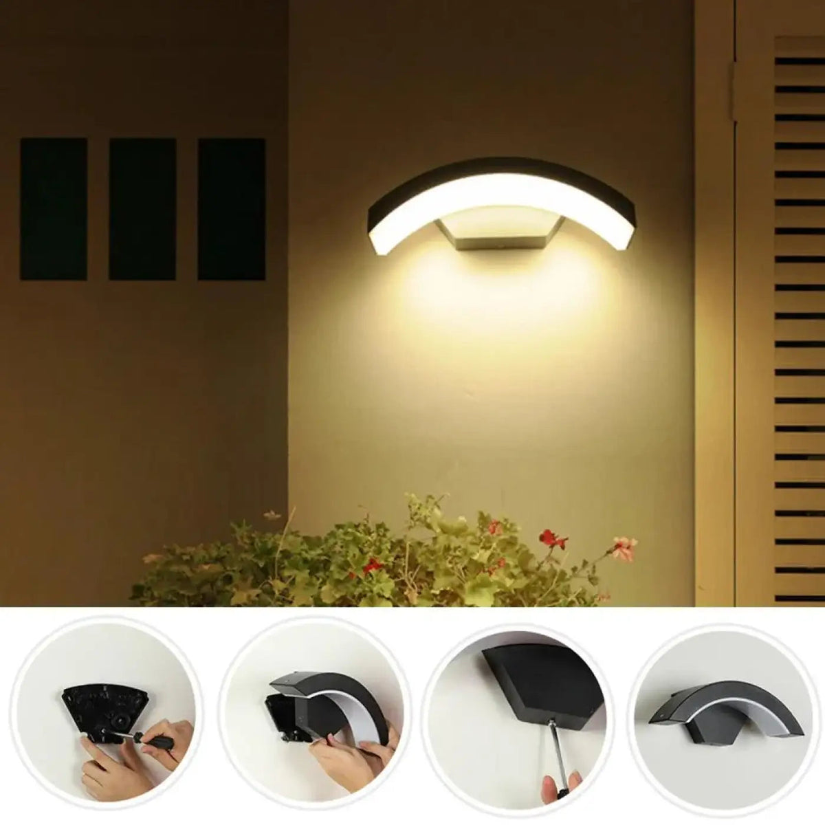 Outdoor Wall Lamp Modern with Arch Design and Integrated LED
