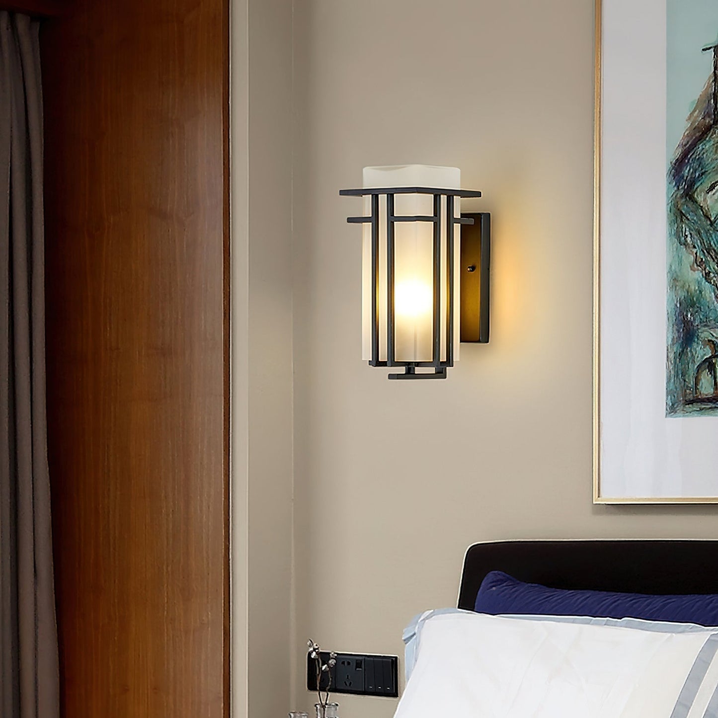 Outdoor Wall Lamp Modern with Frosted Glass Shade and Metal Frame