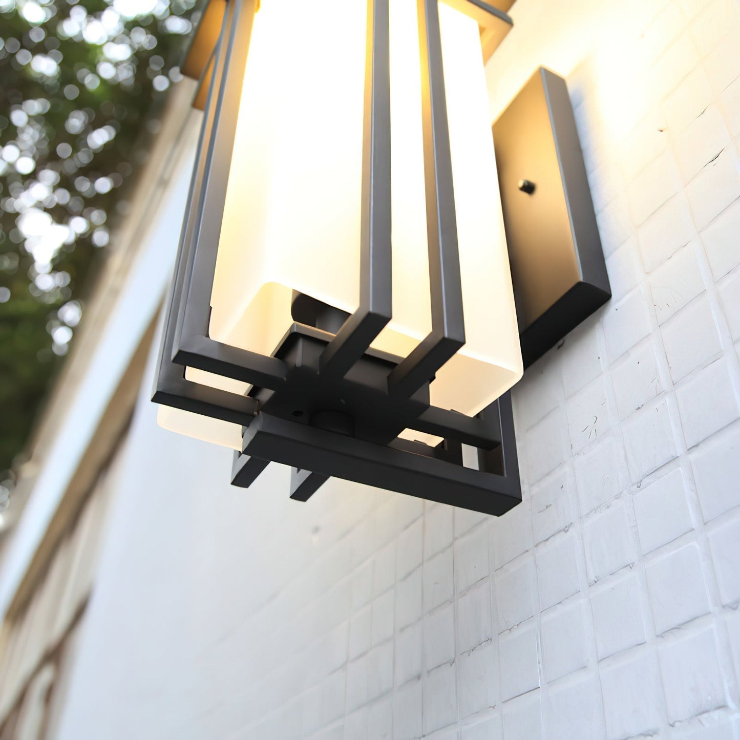 Outdoor Wall Lamp Modern with Frosted Glass Shade and Metal Frame