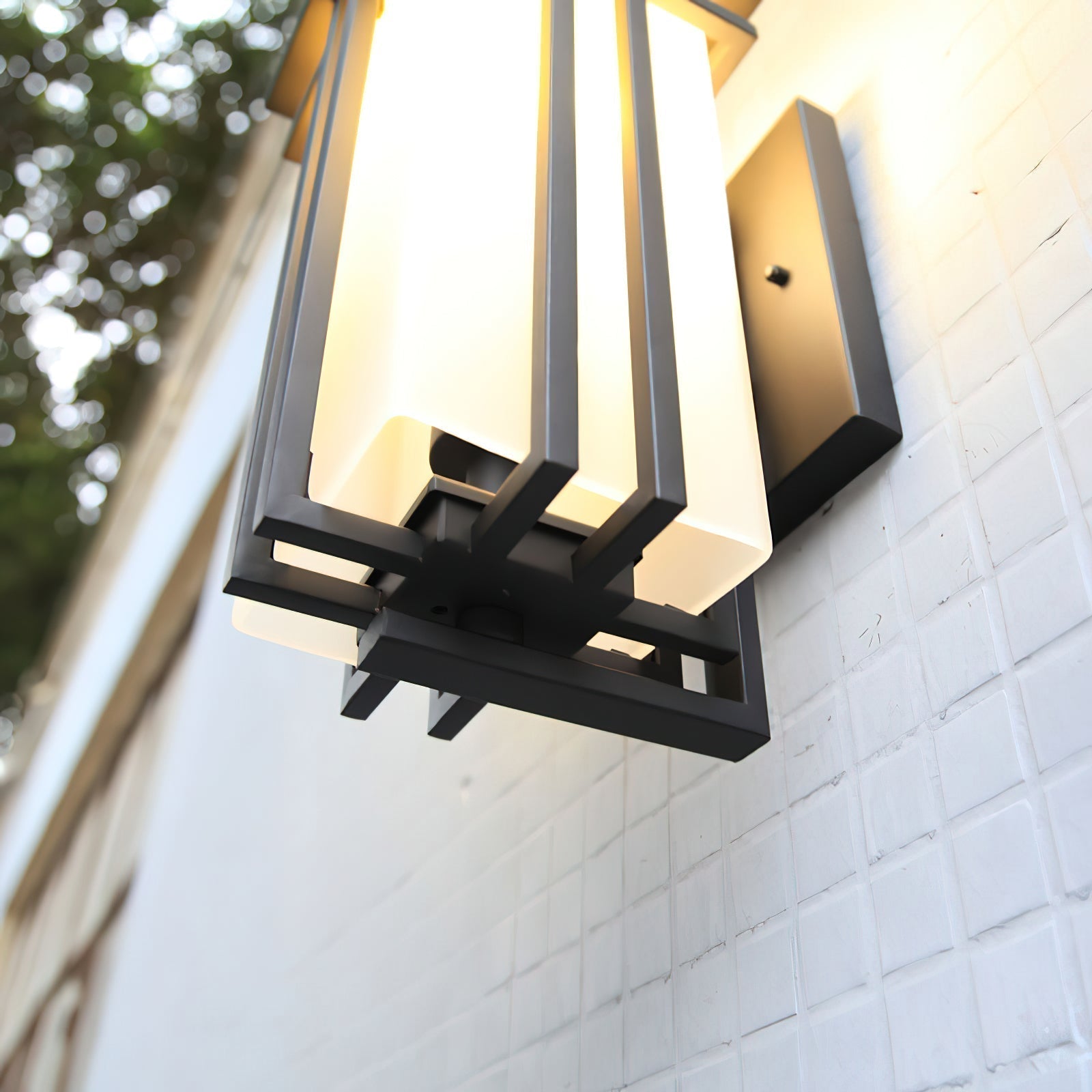 Outdoor Wall Lamp Modern with Frosted Glass Shade and Metal Frame